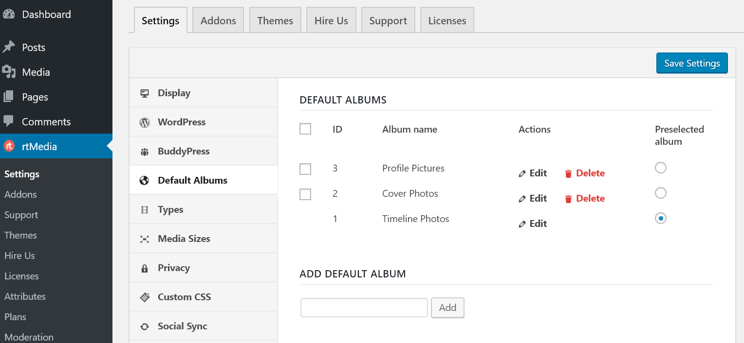 rtmedia default albums