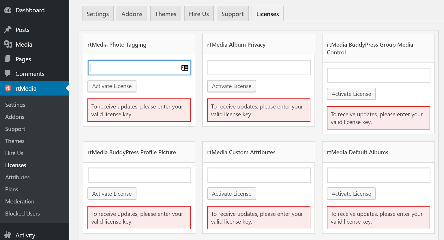 activate rtmedia addons