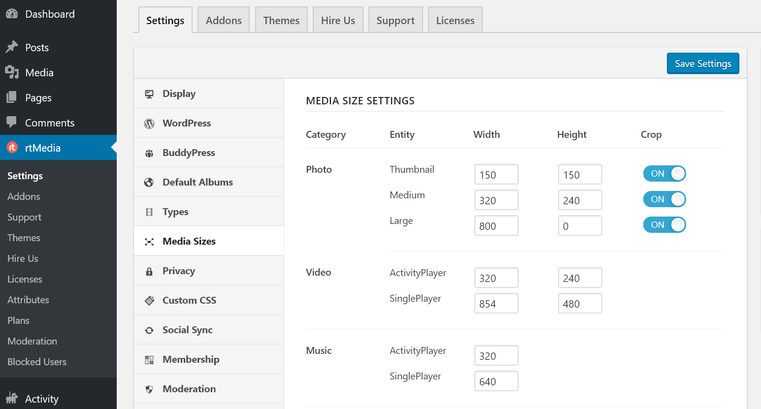 rtmedia media size settings