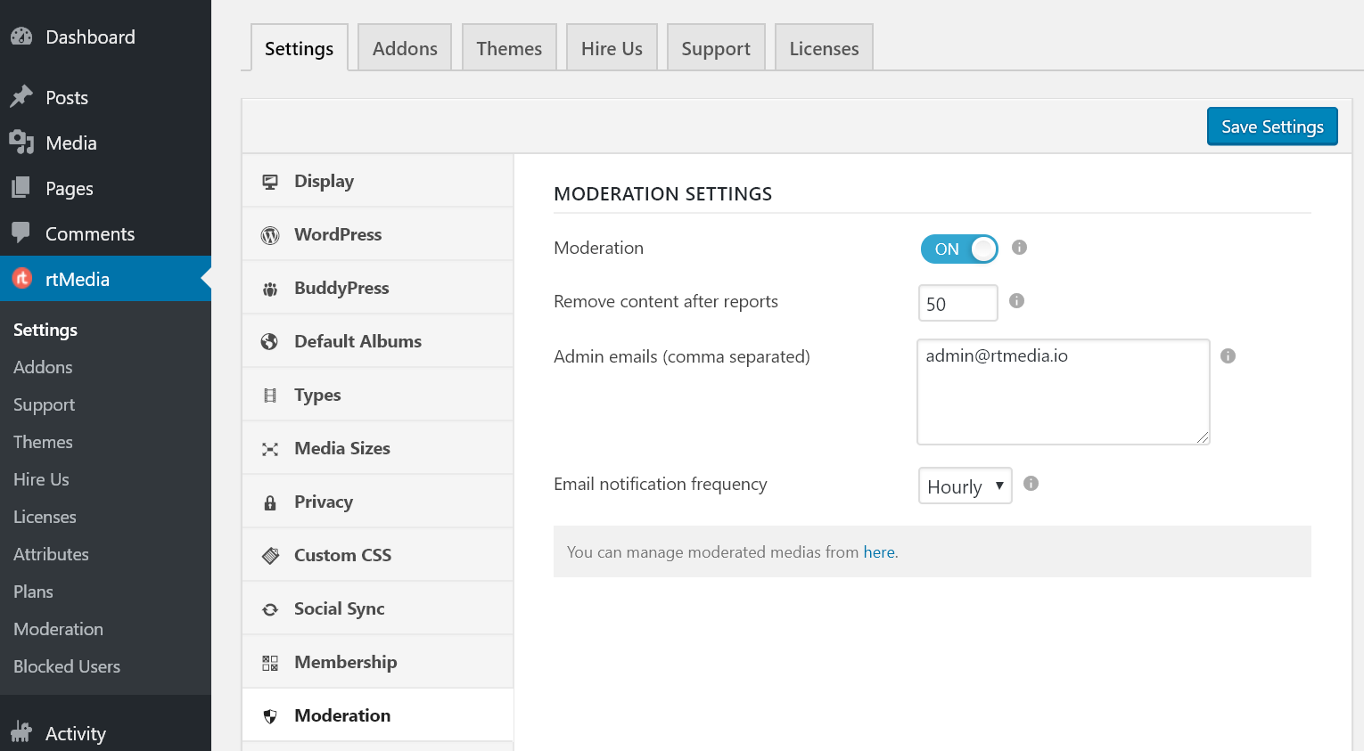 rtmedia moderation settings