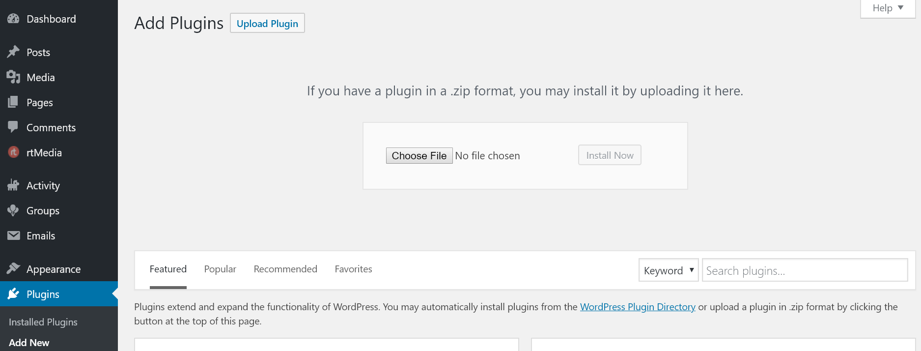 upload rtmedia addons manually