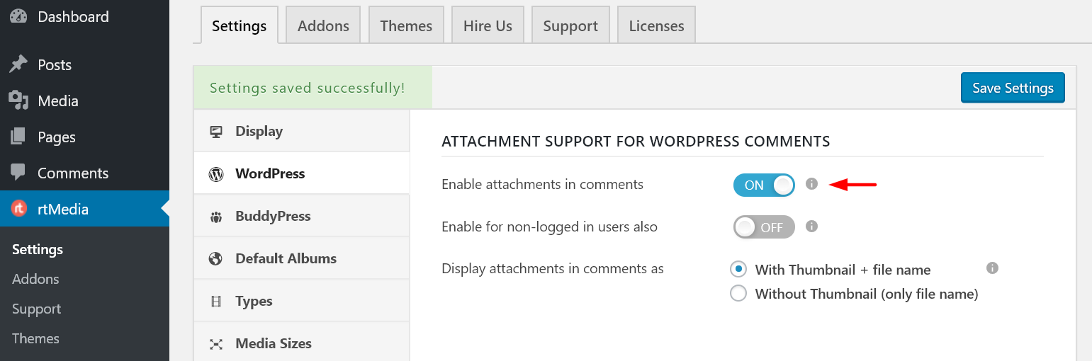 wordpress comment media attachment support